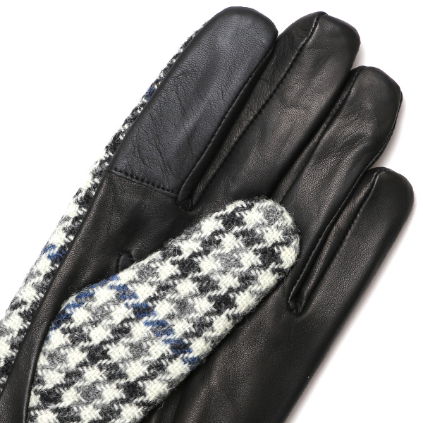 ハリスツイード 手袋 メンズ 防寒 暖かい 裏起毛 レザー 本革手袋 ブルー ネイビー 青色 日本製 ブランド 通勤 ビジネス クリスマス プレゼント ギフト 化粧箱付き おしゃれ 高級 KURODA(クロダ)