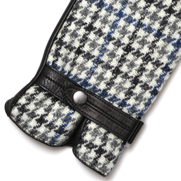 ハリスツイード 手袋 メンズ 防寒 暖かい 裏起毛 レザー 本革手袋 ブルー ネイビー 青色 日本製 ブランド 通勤 ビジネス クリスマス プレゼント ギフト 化粧箱付き おしゃれ 高級 KURODA(クロダ)