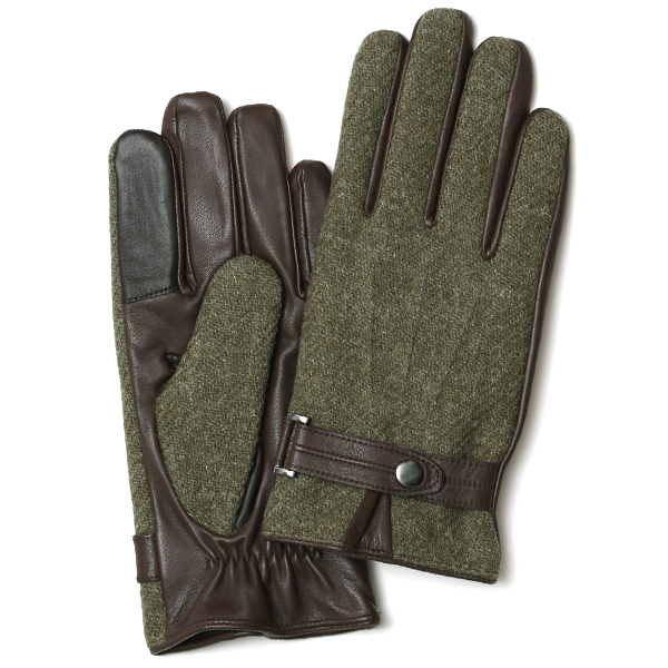 ハリスツイード 手袋 メンズ 防寒 暖かい 裏起毛 レザー 本革手袋 グリーン 緑色 日本製 ブランド 通勤 ビジネス クリスマス プレゼント ギフト 化粧箱付き おしゃれ 高級 KURODA(クロダ)
