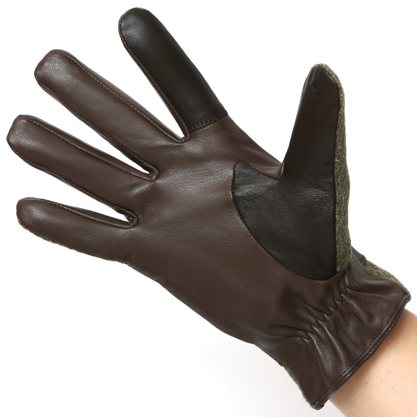 ハリスツイード 手袋 メンズ 防寒 暖かい 裏起毛 レザー 本革手袋 グリーン 緑色 日本製 ブランド 通勤 ビジネス クリスマス プレゼント ギフト 化粧箱付き おしゃれ 高級 KURODA(クロダ)