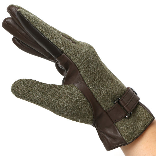 ハリスツイード 手袋 メンズ 防寒 暖かい 裏起毛 レザー 本革手袋 グリーン 緑色 日本製 ブランド 通勤 ビジネス クリスマス プレゼント ギフト 化粧箱付き おしゃれ 高級 KURODA(クロダ)