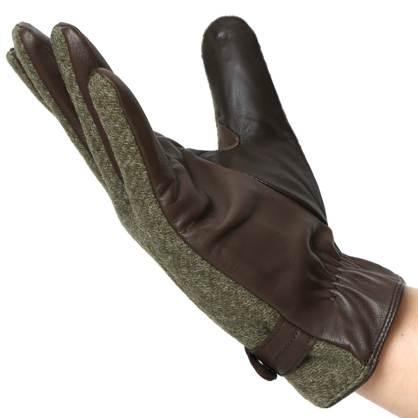 ハリスツイード 手袋 メンズ 防寒 暖かい 裏起毛 レザー 本革手袋 グリーン 緑色 日本製 ブランド 通勤 ビジネス クリスマス プレゼント ギフト 化粧箱付き おしゃれ 高級 KURODA(クロダ)
