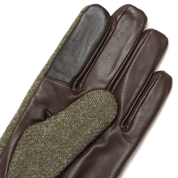 ハリスツイード 手袋 メンズ 防寒 暖かい 裏起毛 レザー 本革手袋 グリーン 緑色 日本製 ブランド 通勤 ビジネス クリスマス プレゼント ギフト 化粧箱付き おしゃれ 高級 KURODA(クロダ)