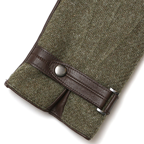 ハリスツイード 手袋 メンズ 防寒 暖かい 裏起毛 レザー 本革手袋 グリーン 緑色 日本製 ブランド 通勤 ビジネス クリスマス プレゼント ギフト 化粧箱付き おしゃれ 高級 KURODA(クロダ)