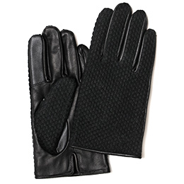 KURODA(クロダ) 鹿子編みニット 羊革 スマホ操作可能 メンズ 本革手袋 ブラック