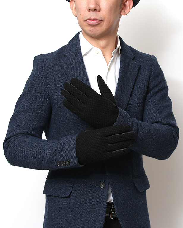 KURODA(クロダ) 革手袋 メンズ 鹿子編みニット×羊革 スマホ操作可能 本革 裏起毛 ブラック 黒 黒色 30代 40代 50代 男性 仕事 通勤 ビジネス プレゼント 化粧箱付き おしゃれ 暖かい 高級 KURODA(クロダ)