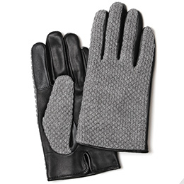 KURODA(クロダ) 鹿子編みニット 羊革 スマホ操作可能 メンズ 本革手袋 グレー