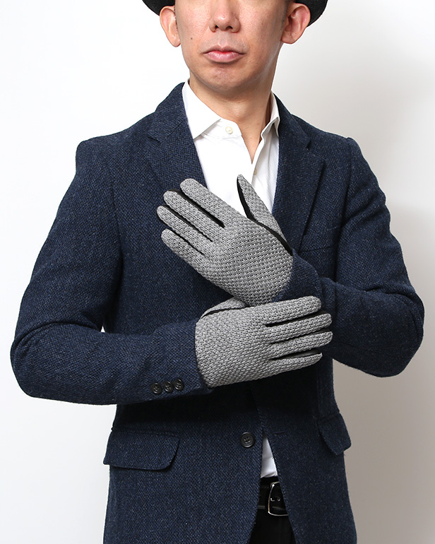 KURODA(クロダ) 革手袋 メンズ 鹿子編みニット×羊革 スマホ操作可能 本革 裏起毛 グレー グレイ 灰色 30代 40代 50代 男性 仕事 通勤 ビジネス プレゼント 化粧箱付き おしゃれ 暖かい 高級 KURODA(クロダ)