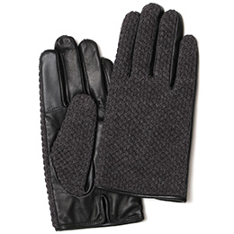 KURODA(クロダ) 鹿子編みニット 羊革 スマホ操作可能 メンズ 本革手袋 チャコール