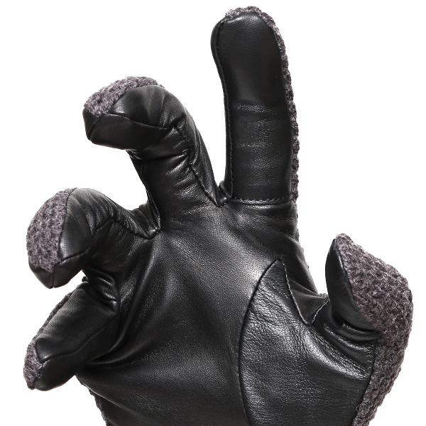 KURODA(クロダ) 革手袋 メンズ 鹿子編みニット×羊革 スマホ操作可能 本革 裏起毛 グレー グレイ 灰色 30代 40代 50代 男性 仕事 通勤 ビジネス プレゼント 化粧箱付き おしゃれ 暖かい 高級 KURODA(クロダ)