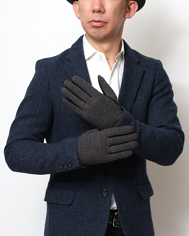 KURODA(クロダ) 革手袋 メンズ 鹿子編みニット×羊革 スマホ操作可能 本革 裏起毛 グレー グレイ 灰色 30代 40代 50代 男性 仕事 通勤 ビジネス プレゼント 化粧箱付き おしゃれ 暖かい 高級 KURODA(クロダ)