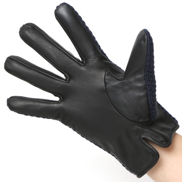 KURODA(クロダ) 革手袋 メンズ 鹿子編みニット×羊革 スマホ操作可能 本革 裏起毛 ブルー ネイビー 青色 30代 40代 50代 男性 仕事 通勤 ビジネス プレゼント 化粧箱付き おしゃれ 暖かい 高級 KURODA(クロダ)