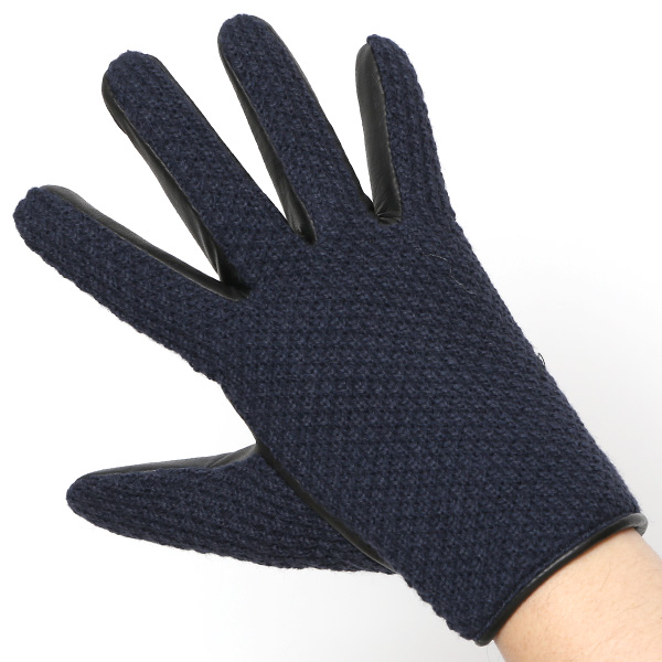 KURODA(クロダ) 革手袋 メンズ 鹿子編みニット×羊革 スマホ操作可能 本革 裏起毛 ブルー ネイビー 青色 30代 40代 50代 男性 仕事 通勤 ビジネス プレゼント 化粧箱付き おしゃれ 暖かい 高級 KURODA(クロダ)