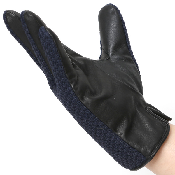 KURODA(クロダ) 革手袋 メンズ 鹿子編みニット×羊革 スマホ操作可能 本革 裏起毛 ブルー ネイビー 青色 30代 40代 50代 男性 仕事 通勤 ビジネス プレゼント 化粧箱付き おしゃれ 暖かい 高級 KURODA(クロダ)