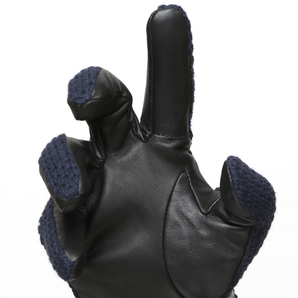 KURODA(クロダ) 革手袋 メンズ 鹿子編みニット×羊革 スマホ操作可能 本革 裏起毛 ブルー ネイビー 青色 30代 40代 50代 男性 仕事 通勤 ビジネス プレゼント 化粧箱付き おしゃれ 暖かい 高級 KURODA(クロダ)