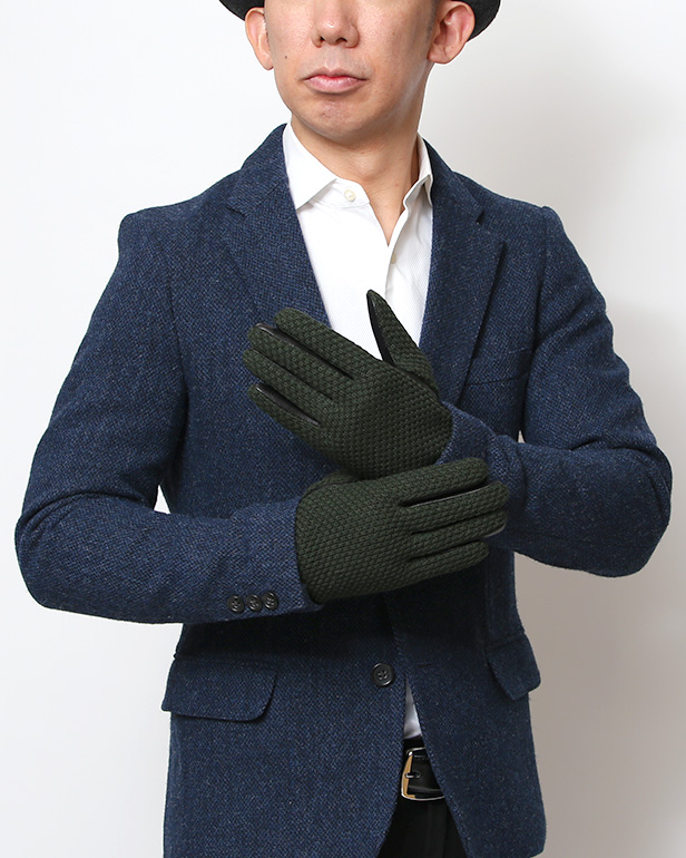 KURODA(クロダ) 革手袋 メンズ 鹿子編みニット×羊革 スマホ操作可能 本革 裏起毛 グリーン 緑色 30代 40代 50代 男性 仕事 通勤 ビジネス プレゼント 化粧箱付き おしゃれ 暖かい 高級 KURODA(クロダ)
