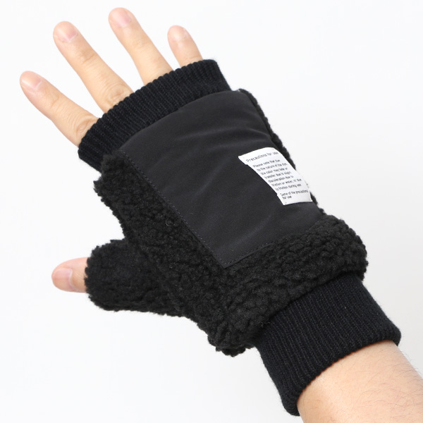  手袋 メンズ ボア フィンガーレス 暖かい 裏起毛 防寒 日本企画 ブランド ブラック 黒 黒色 タッチパネル スマホ操作可能 アメカジ アウトドア スポーツ おしゃれ 指無し グローブ KURODA(クロダ)