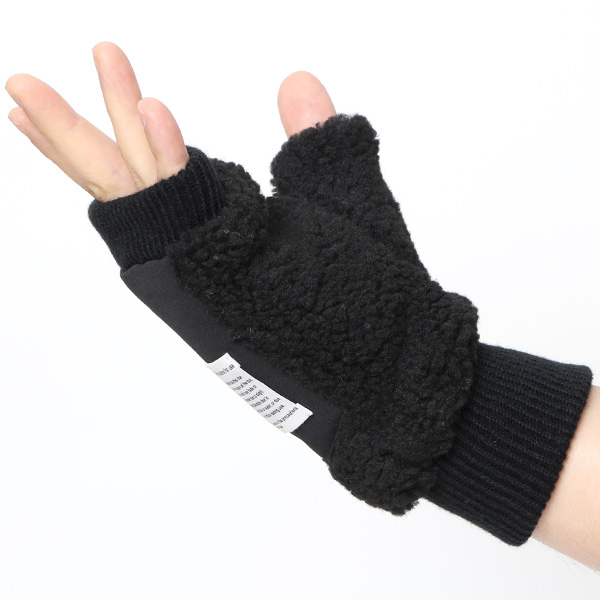  手袋 メンズ ボア フィンガーレス 暖かい 裏起毛 防寒 日本企画 ブランド ブラック 黒 黒色 タッチパネル スマホ操作可能 アメカジ アウトドア スポーツ おしゃれ 指無し グローブ KURODA(クロダ)