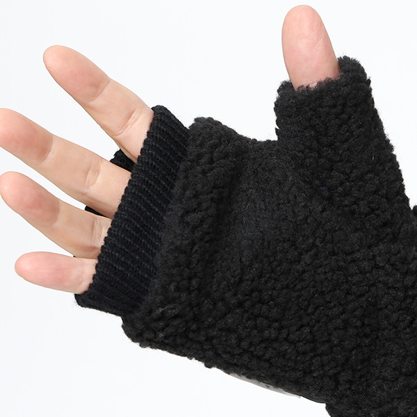  手袋 メンズ ボア フィンガーレス 暖かい 裏起毛 防寒 日本企画 ブランド ブラック 黒 黒色 タッチパネル スマホ操作可能 アメカジ アウトドア スポーツ おしゃれ 指無し グローブ KURODA(クロダ)