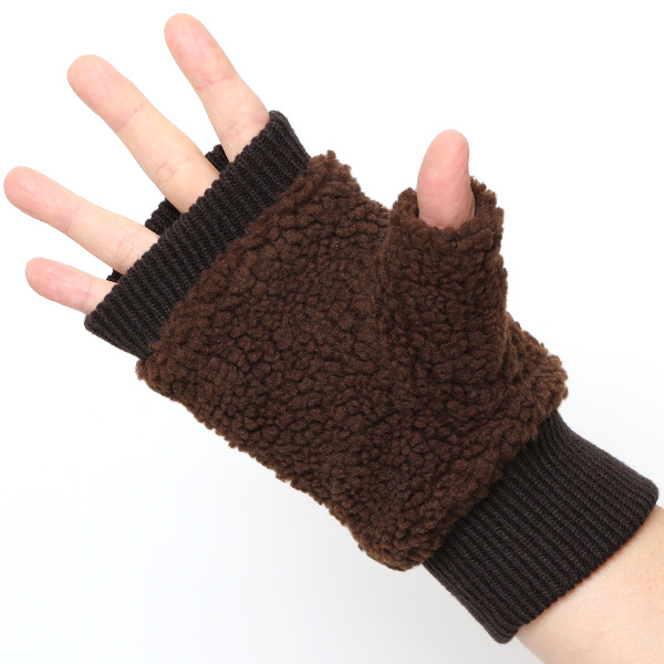  手袋 メンズ ボア フィンガーレス 暖かい 裏起毛 防寒 日本企画 ブランド ブラウン 茶 茶色 タッチパネル スマホ操作可能 アメカジ アウトドア スポーツ おしゃれ 指無し グローブ KURODA(クロダ)