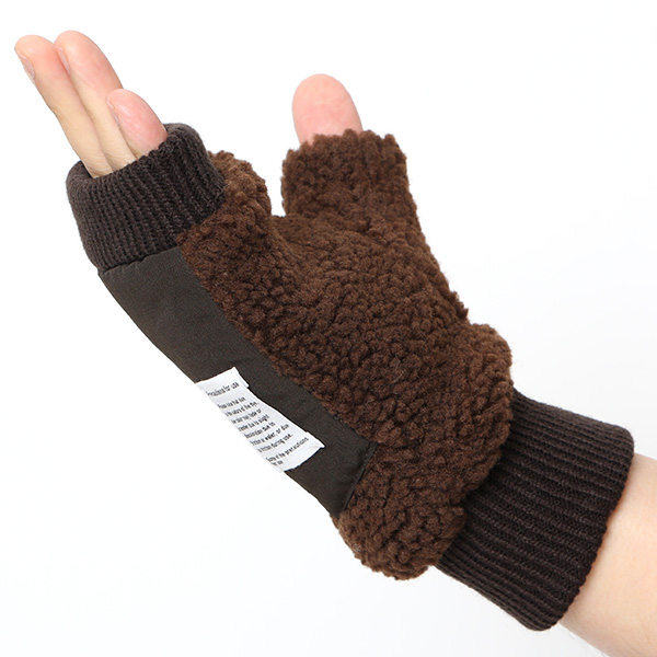  手袋 メンズ ボア フィンガーレス 暖かい 裏起毛 防寒 日本企画 ブランド ブラウン 茶 茶色 タッチパネル スマホ操作可能 アメカジ アウトドア スポーツ おしゃれ 指無し グローブ KURODA(クロダ)