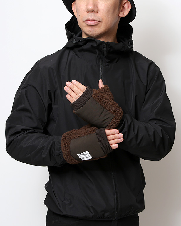 手袋 メンズ ボア フィンガーレス 暖かい 裏起毛 防寒 日本企画 ブランド ブラウン 茶 茶色 タッチパネル スマホ操作可能 アメカジ アウトドア スポーツ おしゃれ 指無し グローブ KURODA(クロダ)