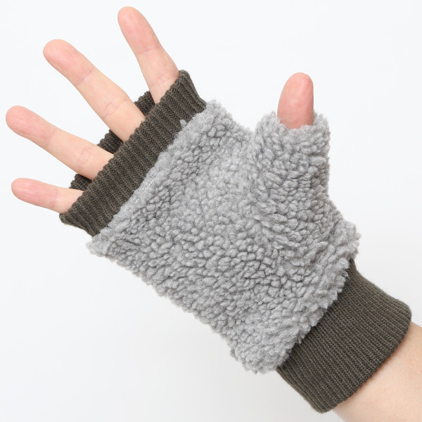  手袋 メンズ ボア フィンガーレス 暖かい 裏起毛 防寒 日本企画 ブランド グレー グレイ 灰色 タッチパネル スマホ操作可能 アメカジ アウトドア スポーツ おしゃれ 指無し グローブ KURODA(クロダ)
