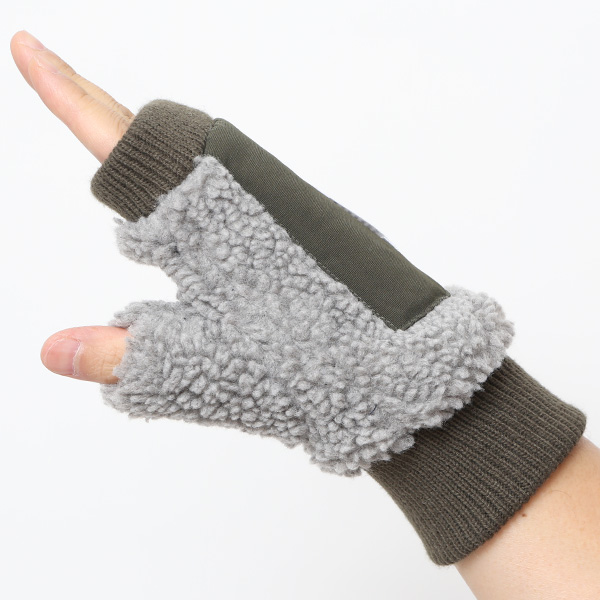  手袋 メンズ ボア フィンガーレス 暖かい 裏起毛 防寒 日本企画 ブランド グレー グレイ 灰色 タッチパネル スマホ操作可能 アメカジ アウトドア スポーツ おしゃれ 指無し グローブ KURODA(クロダ)