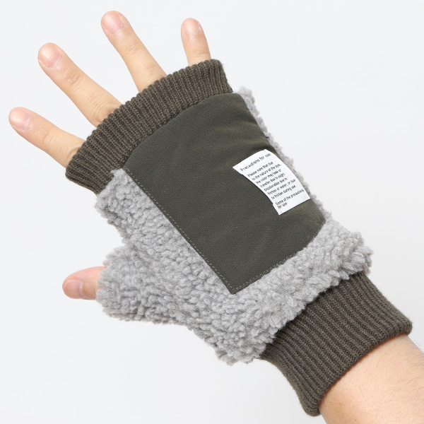  手袋 メンズ ボア フィンガーレス 暖かい 裏起毛 防寒 日本企画 ブランド グレー グレイ 灰色 タッチパネル スマホ操作可能 アメカジ アウトドア スポーツ おしゃれ 指無し グローブ KURODA(クロダ)