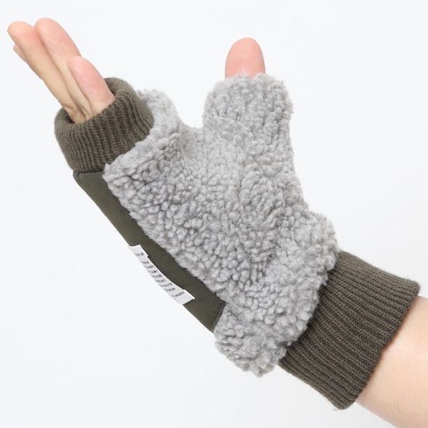  手袋 メンズ ボア フィンガーレス 暖かい 裏起毛 防寒 日本企画 ブランド グレー グレイ 灰色 タッチパネル スマホ操作可能 アメカジ アウトドア スポーツ おしゃれ 指無し グローブ KURODA(クロダ)