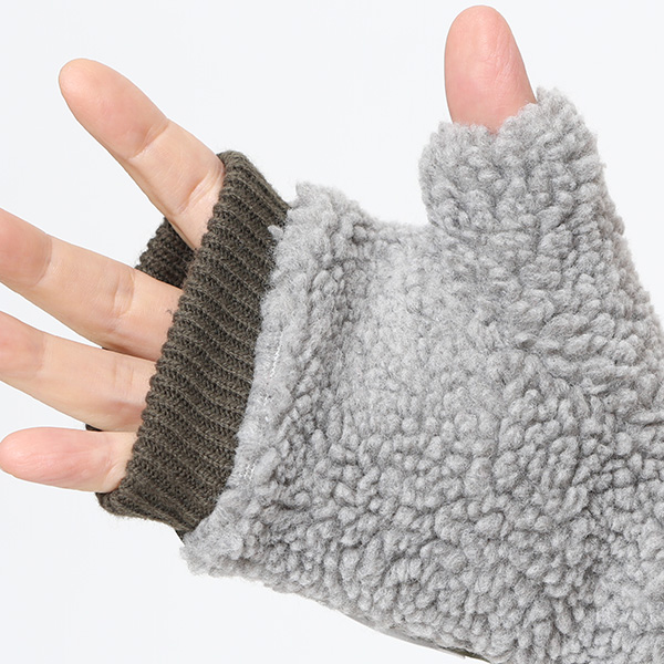  手袋 メンズ ボア フィンガーレス 暖かい 裏起毛 防寒 日本企画 ブランド グレー グレイ 灰色 タッチパネル スマホ操作可能 アメカジ アウトドア スポーツ おしゃれ 指無し グローブ KURODA(クロダ)