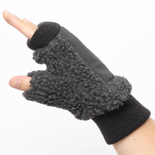手袋 メンズ ボア フィンガーレス 暖かい 裏起毛 防寒 日本企画 ブランド ダークグレー グレー グレイ 灰色 タッチパネル スマホ操作可能 アメカジ アウトドア スポーツ おしゃれ 指無し グローブ KURODA(クロダ)