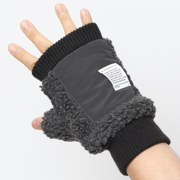 手袋 メンズ ボア フィンガーレス 暖かい 裏起毛 防寒 日本企画 ブランド ダークグレー グレー グレイ 灰色 タッチパネル スマホ操作可能 アメカジ アウトドア スポーツ おしゃれ 指無し グローブ KURODA(クロダ)