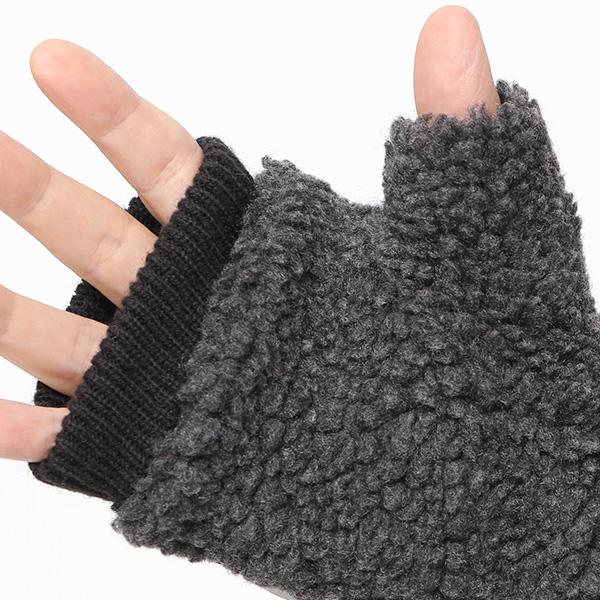 手袋 メンズ ボア フィンガーレス 暖かい 裏起毛 防寒 日本企画 ブランド ダークグレー グレー グレイ 灰色 タッチパネル スマホ操作可能 アメカジ アウトドア スポーツ おしゃれ 指無し グローブ KURODA(クロダ)