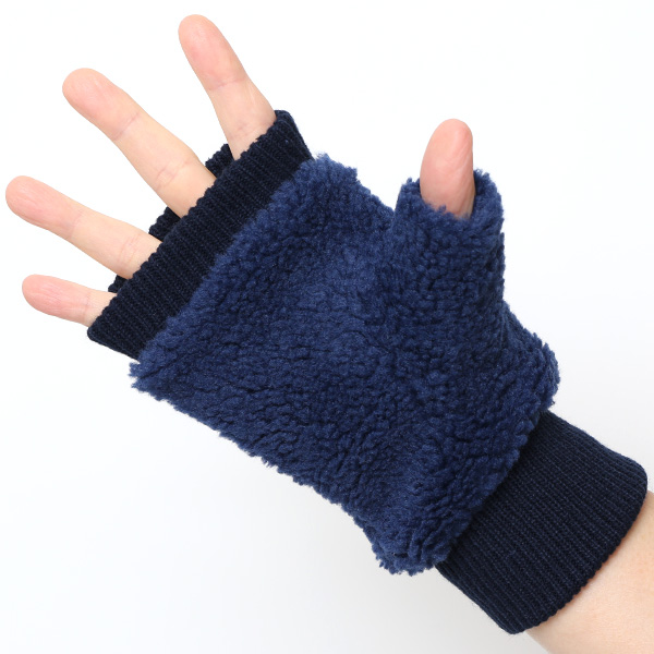  手袋 メンズ ボア フィンガーレス 暖かい 裏起毛 防寒 日本企画 ブランド ブルー ネイビー 青色 タッチパネル スマホ操作可能 アメカジ アウトドア スポーツ おしゃれ 指無し グローブ KURODA(クロダ)