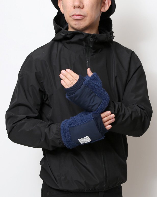 手袋 メンズ ボア フィンガーレス 暖かい 裏起毛 防寒 日本企画 ブランド ブルー ネイビー 青色 タッチパネル スマホ操作可能 アメカジ アウトドア スポーツ おしゃれ 指無し グローブ KURODA(クロダ)