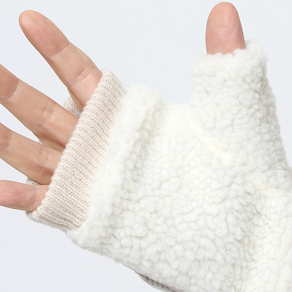  手袋 メンズ ボア フィンガーレス 暖かい 裏起毛 防寒 日本企画 ブランド ホワイト 白色 タッチパネル スマホ操作可能 アメカジ アウトドア スポーツ おしゃれ 指無し グローブ KURODA(クロダ)