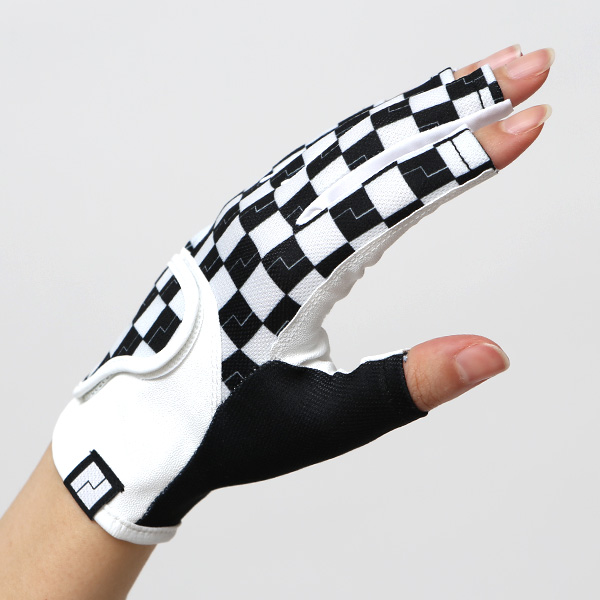  ゴルフ 手袋 レディース ブランド 両手 洗濯可 総柄 指無し フィンガーレス ゴルフグローブ ブラック 黒 黒色 女性用 ストレッチ フィット感 速乾性 スポーツ オシャレ プレゼント 日本ブランド サイズ 19/21 ペレック(PELLEK)