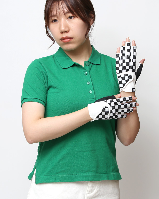 ゴルフ 手袋 レディース ブランド 両手 洗濯可 総柄 指無し フィンガーレス ゴルフグローブ ブラック 黒 黒色 女性用 ストレッチ フィット感 速乾性 スポーツ オシャレ プレゼント 日本ブランド サイズ 19/21 ペレック(PELLEK)