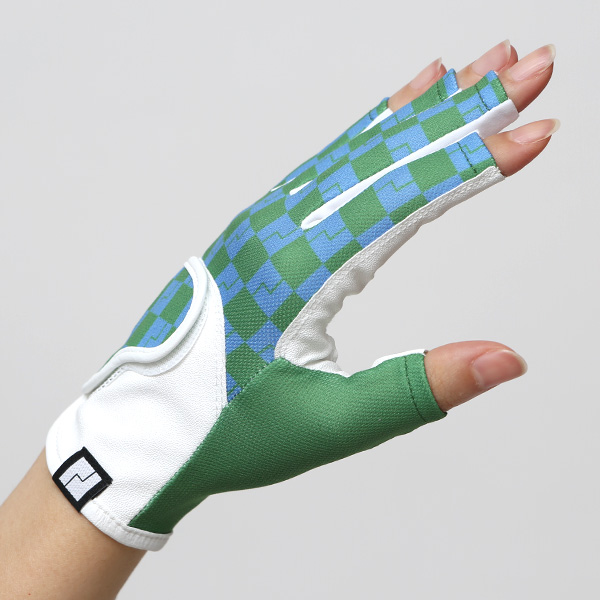 ゴルフ 手袋 レディース ブランド 両手 洗濯可 総柄 指無し フィンガーレス ゴルフグローブ グリーン 緑色 女性用 ストレッチ フィット感 速乾性 スポーツ オシャレ プレゼント 日本ブランド サイズ 19/21 ペレック(PELLEK)
