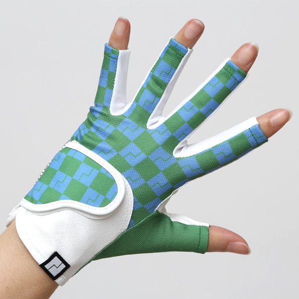 ゴルフ 手袋 レディース ブランド 両手 洗濯可 総柄 指無し フィンガーレス ゴルフグローブ グリーン 緑色 女性用 ストレッチ フィット感 速乾性 スポーツ オシャレ プレゼント 日本ブランド サイズ 19/21 ペレック(PELLEK)