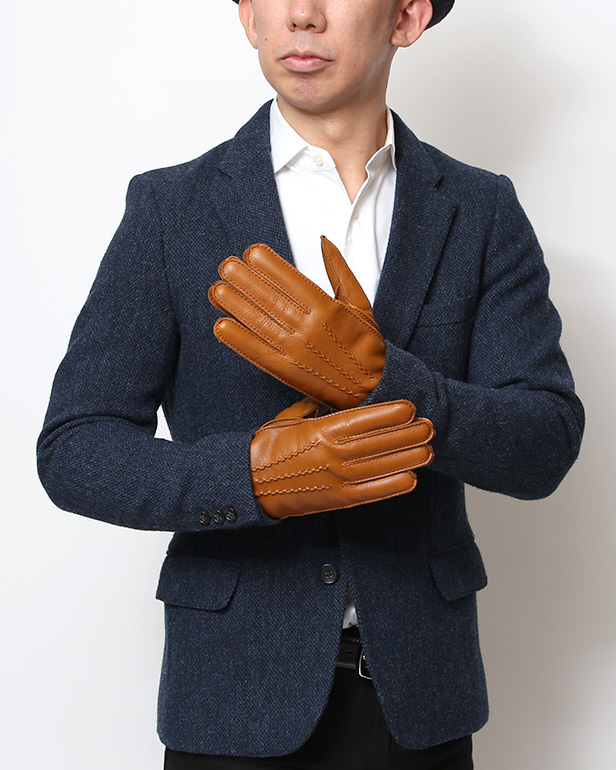 KURODA(クロダ) 鹿革 日本製 メンズ 革手袋 カシミヤ100%裏地 防寒 キャメル ブラウン 茶 茶色 30代 40代 50代 60代 男性 プレゼント 暖かい 高級 ブランド ギフト 化粧箱付き