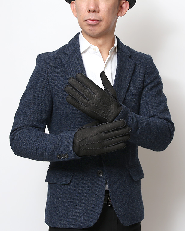 KURODA(クロダ) ペッカリー革 日本製 メンズ 革手袋 カシミヤ100％裏地 防寒 ブラック 黒 黒色 30代 40代 50代 60代 男性 プレゼント 暖かい 高級 ブランド ギフト 化粧箱付き
