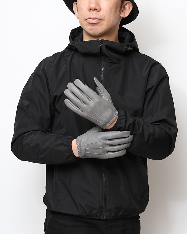 鹿革 日本製 バイクグローブ メンズ 自転車 ショート丈 手袋 スマホ操作可能 グレー グレイ 灰色 高級 ブランド 経年変化 味わい レザー スーツ 自転車通勤 ビジネス おしゃれ KURODA(クロダ) ペレック(PELLEK)