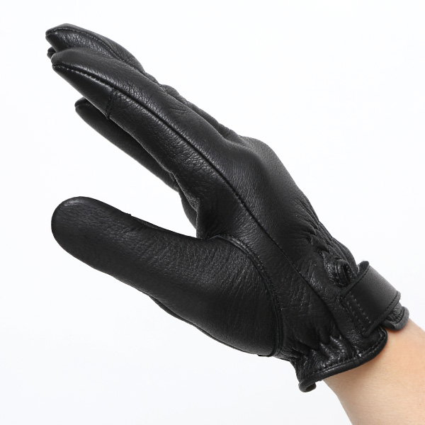 鹿革 日本製 バイクグローブ メンズ 自転車 ベルト付き 手袋 スマホ操作可能 ブラック 黒 黒色 高級 ブランド 経年変化 味わい レザー スーツ 自転車通勤 ビジネス おしゃれ KURODA(クロダ) ペレック(PELLEK)