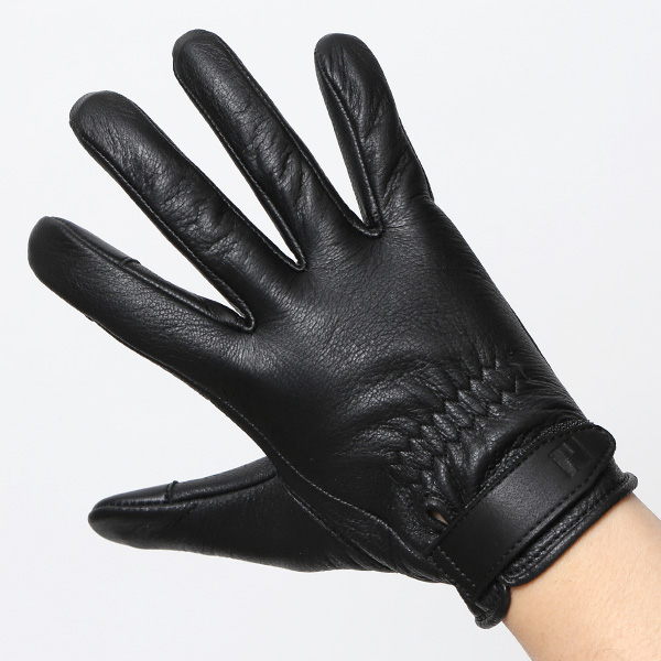 鹿革 日本製 バイクグローブ メンズ 自転車 ベルト付き 手袋 スマホ操作可能 ブラック 黒 黒色 高級 ブランド 経年変化 味わい レザー スーツ 自転車通勤 ビジネス おしゃれ KURODA(クロダ) ペレック(PELLEK)