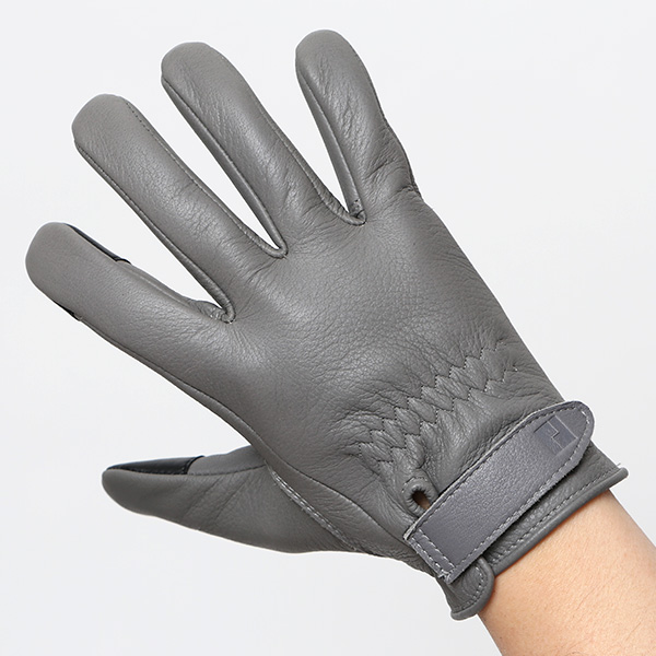  鹿革 日本製 バイクグローブ メンズ 自転車 ベルト付き 手袋 スマホ操作可能 グレー グレイ 灰色 高級 ブランド 経年変化 味わい レザー スーツ 自転車通勤 ビジネス おしゃれ KURODA(クロダ) ペレック(PELLEK)