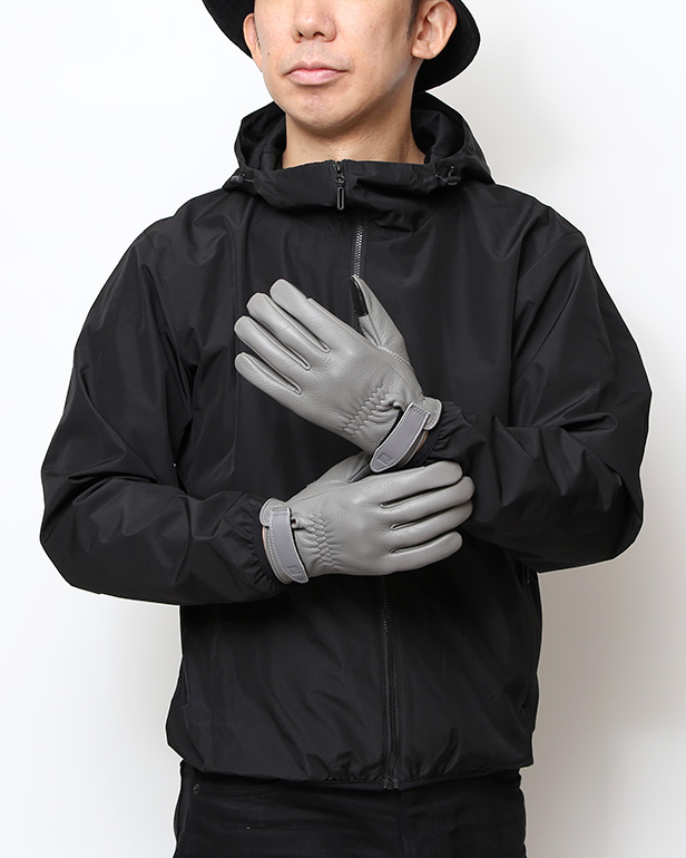 鹿革 日本製 バイクグローブ メンズ 自転車 ベルト付き 手袋 スマホ操作可能 グレー グレイ 灰色 高級 ブランド 経年変化 味わい レザー スーツ 自転車通勤 ビジネス おしゃれ KURODA(クロダ) ペレック(PELLEK)